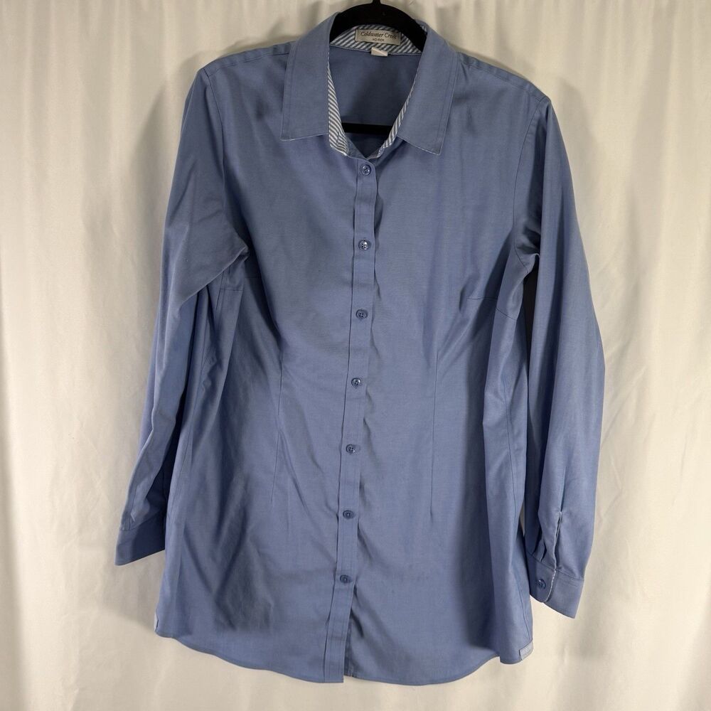 COldwater Creek Dress Shirt Women's XL 16 Blue Button Up Long Sleeve No Iron